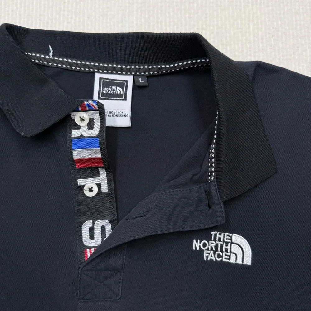 RARE Vtg The North Face Polo Shirt USA Britain Flag Placket Heritage Logo Mens L